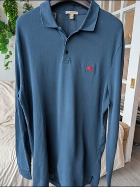 Burberry Long Sleeve Polo Shirt, Men's, Dark Turquoise, Size XL